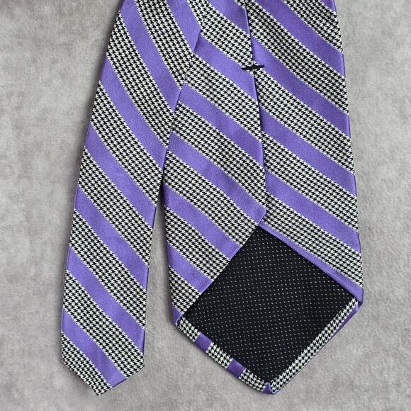 DKNY Purple Houndstooth Stripe Geometric Executive Black White Neck Tie Men's - Picture 5 of 6